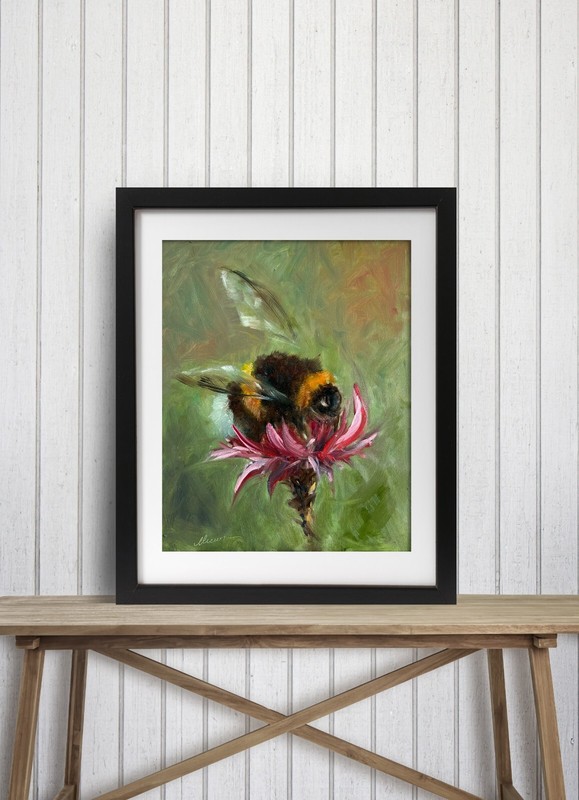 Oil Painting ORIGINAL Animal Art Bee Artwork Bumblebee 8x10'' by Muura gallery
