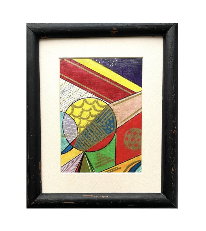 Small Abstract Original Painting, Black Distressed Frame 9.5”x11.5”