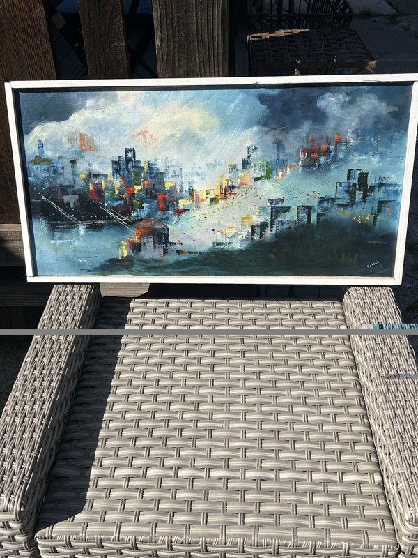 Listed MCM Ann Griffith Oil On Canvas Painting 30×15 Inches San Francisco