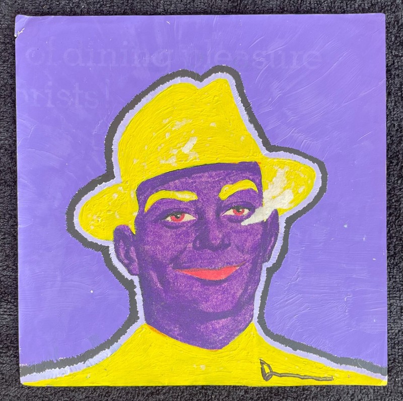 MAN IN HAT – Mr MID CENTURY MODERN 1950s Businessman ORIGINAL ART Yellow Purple