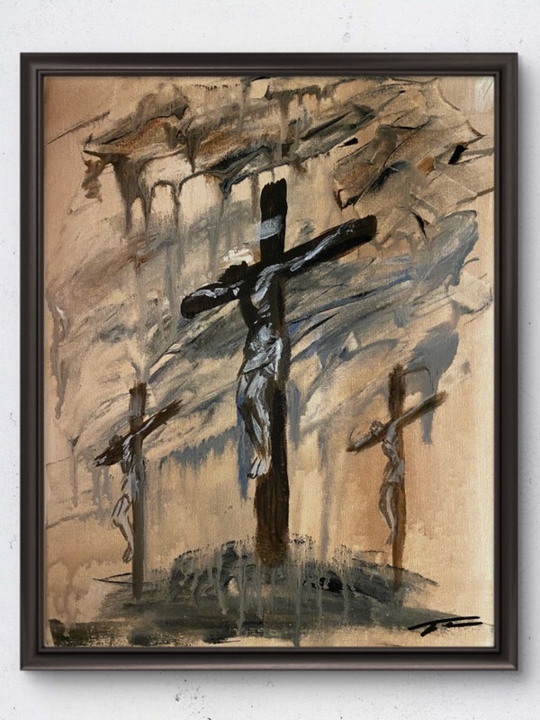Calvary Crucifixion Crosses Expressionist Abstract Original Art 14×11 Canvas