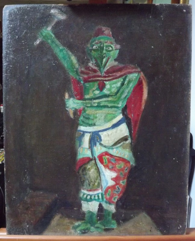 BORIS VASSILOFF Original Signed Oil Painting Green Red Figure (Manchuria?)