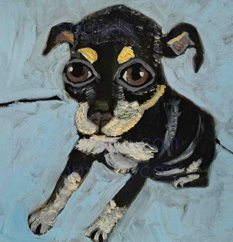 Original chihuahua dog oil painting on wood panel, signed on the back