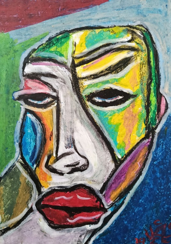 Man Portrait – Abstract Modern Art – Oil Chalk A4 Paper – Modern Art
