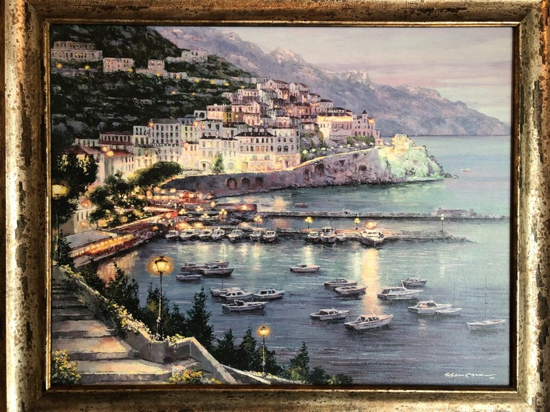 S. Sam Park «Twilight at Amalfi» Hand Embellished Serigraph on Canvas Framed