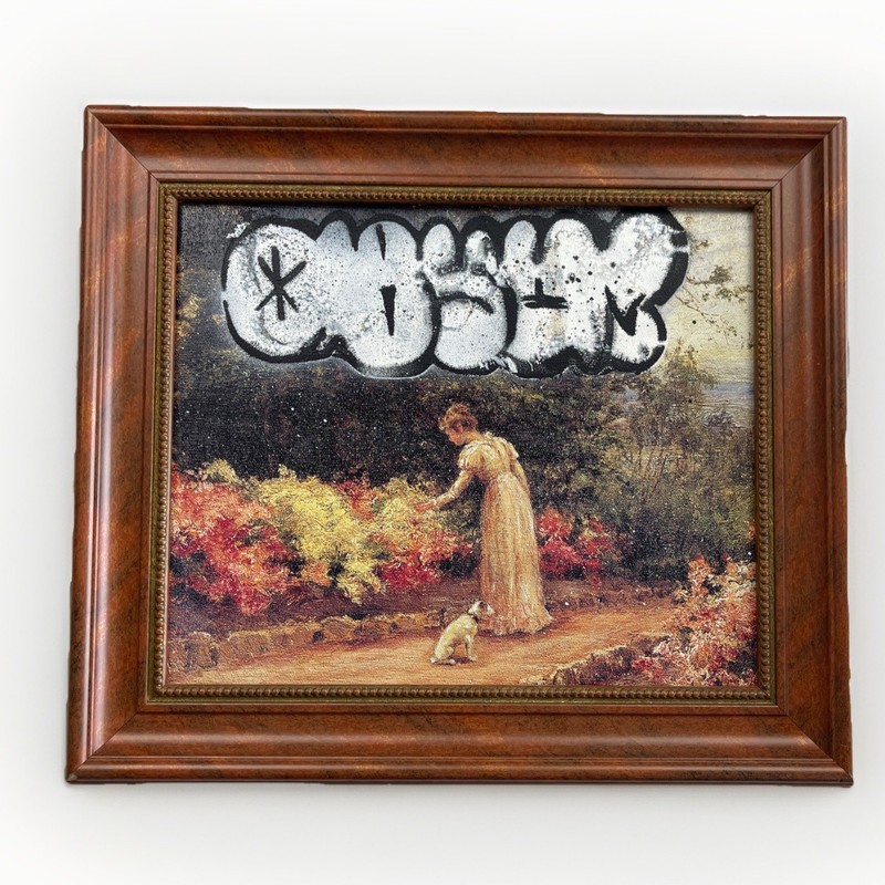 VTG Painting Cottage w/ Graffiti Tag Urban Raw by Anatole Altered Art Postmodern