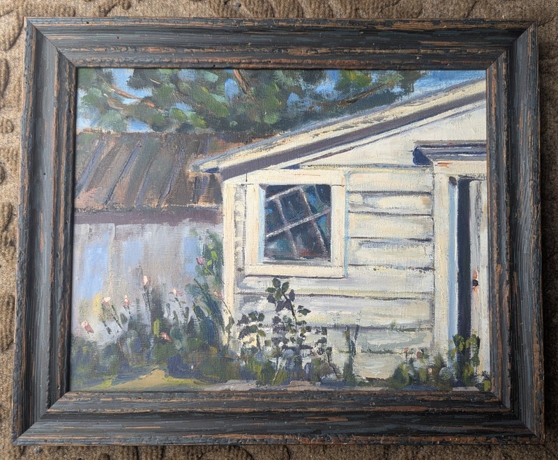 Cottage Garden Framed Oil On Canvas Signed Sally Dill Cayucos California