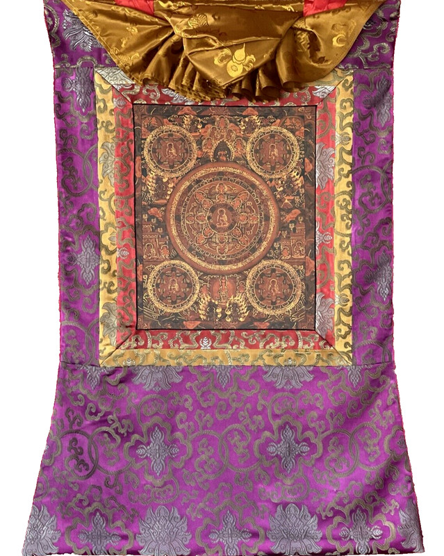 BUDHHA LIFE / WHEEL OF LIFE MANDALA TIBETAN THANGKA PAINTING WITH SILK BORDER gallery