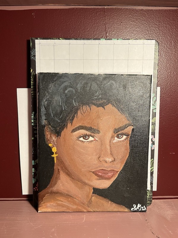 SHS Original Acrylic Portrait Painting of Woman Realism Canvas Signed 10x8in