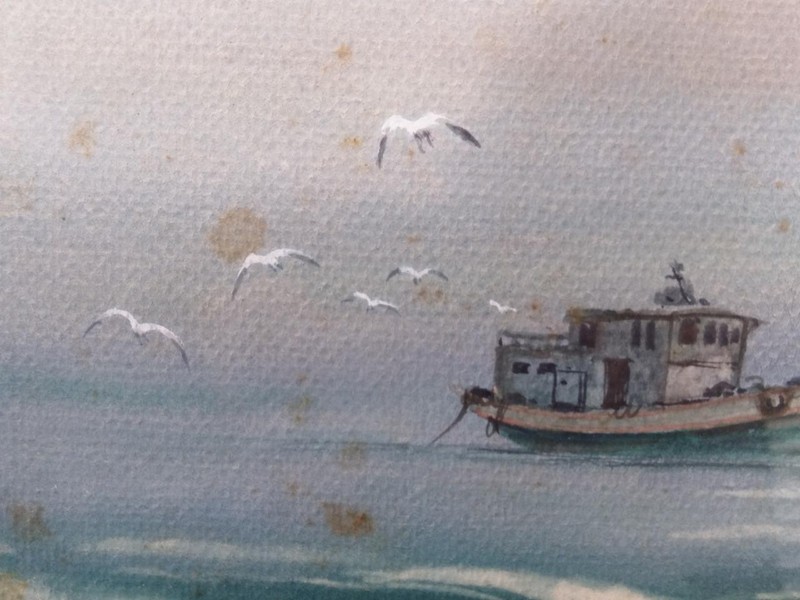 Vintage Original Art Painting Ship Boat Nautical Coastal Seascape Landscape gallery