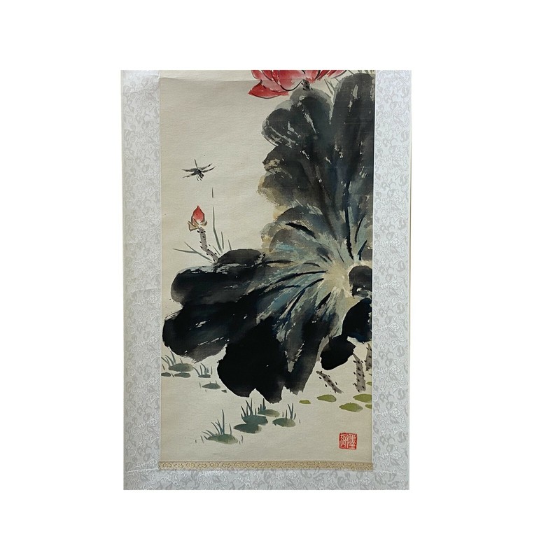 Chinese Color Ink Water Ducks Flower Pond Scroll Painting Wall Art ws1972 gallery