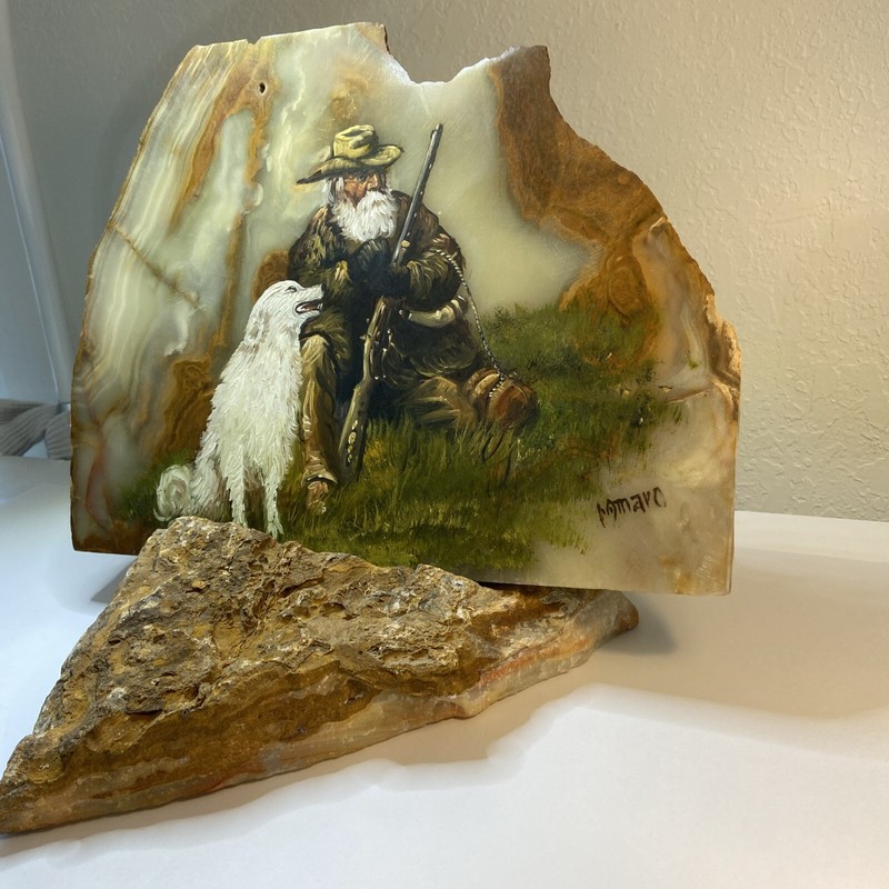 Marblestone Painting Rural Old West Mountain Man Dog Musket 1850’s Scene 13 X 10