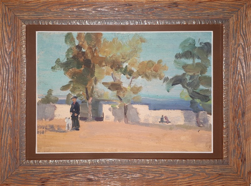 Painting original oil boy with dog small picture original gift Ukrainian artist