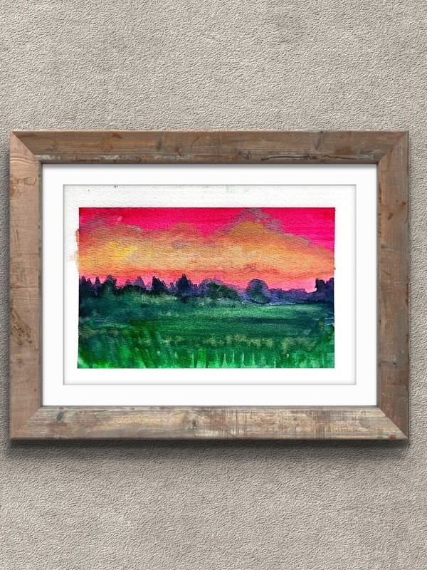Finger Lakes Drive At Dusk Colorful Impressionist Original Watercolor 5x7 Signed gallery