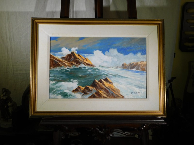 Fernando Castillo Listed Artist Original Oil on Canvas Seascape Framed Signed
