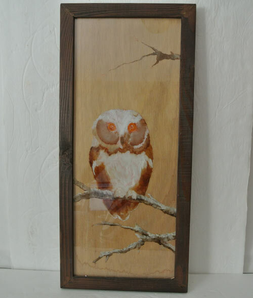 UNIQUE Vintage 22″ Wood Framed Frame Reverse Glass OWL Painting Picture Wall Art