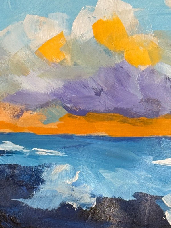 Seascape Painting Textured 12x12 Acrylic Cloud Home Decor R. Stevens gallery