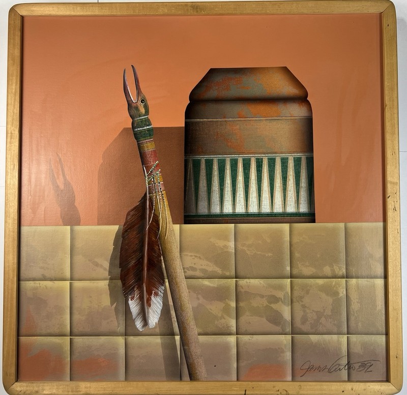 James Carter Acrylic On Canvas Painting Southwestern Style Hunter In Fall 23×23”