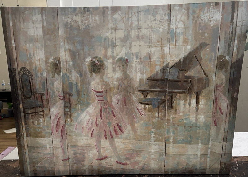 Framed Impressionist Canvas Painting Ballerinas & Grand Piano Dance Music