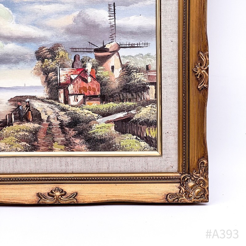 Vintage Ölgemälde „Windmühle“ gerahmt, mit Barock-Bilderrahmen | 30x36cm gallery