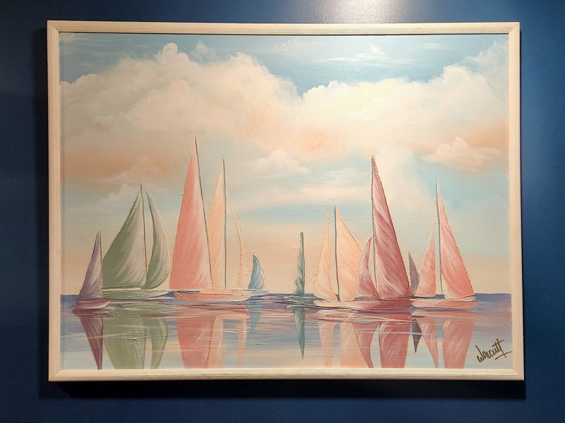 «131 Sailboats», Stunning Oil on Canvas, 50″ x 38″ Large, Signed Frank Walcutt