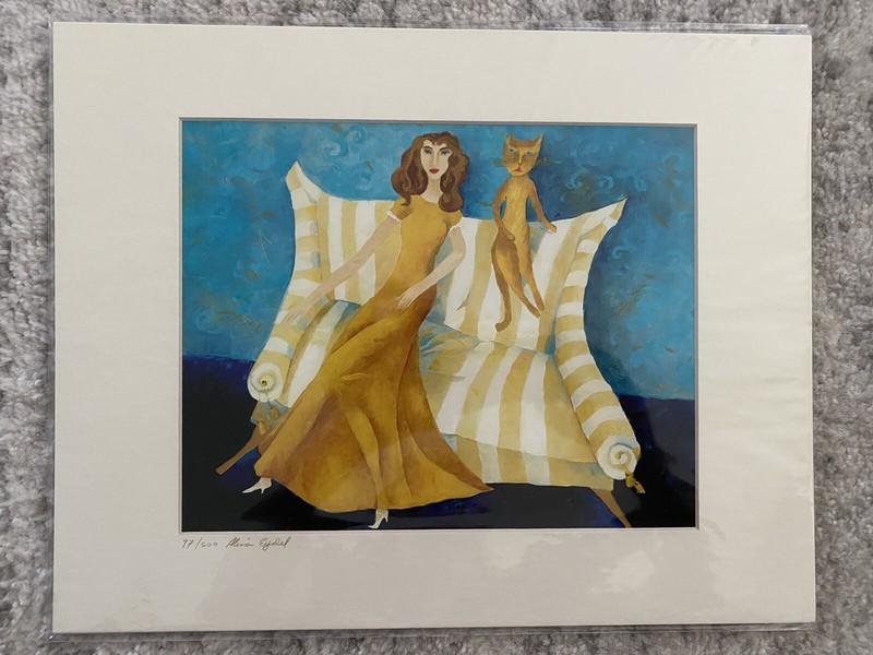Lady & Cat Alina Eydel Signed Original Print 97/500 Matted Litho Art Painting gallery