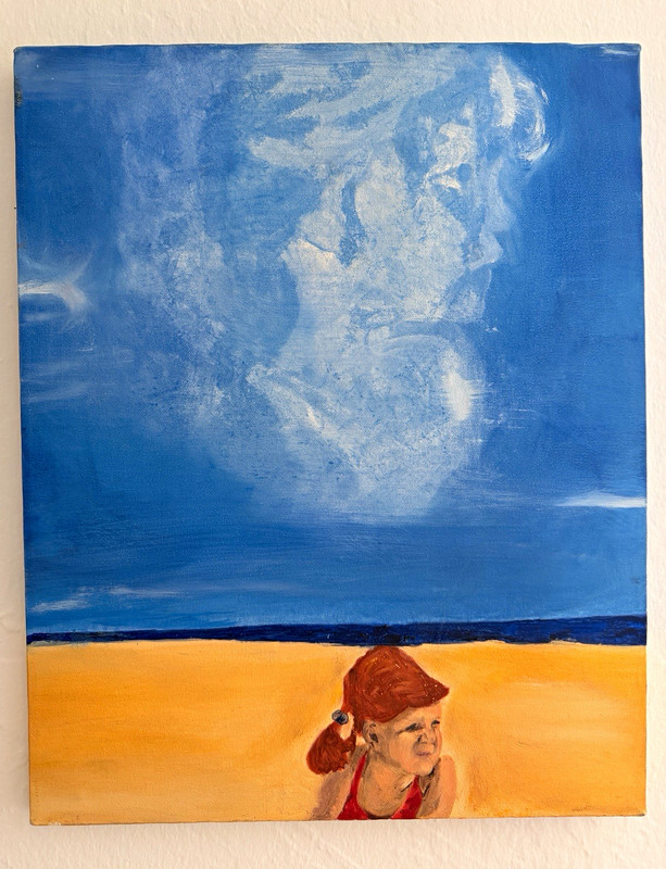 Portrait Girl Beach Sky Clouds Contemporary Art Canvas Painting