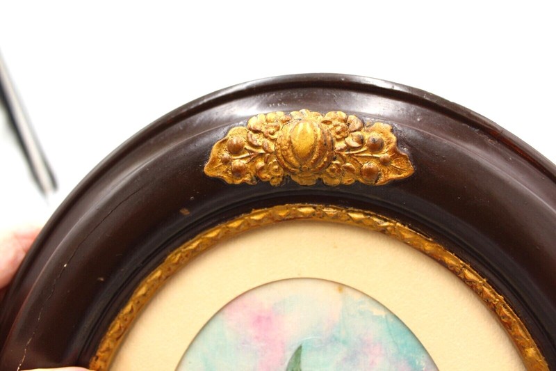 Early 20th Century Americana Water Color Painting in Oval Frame Floral gallery