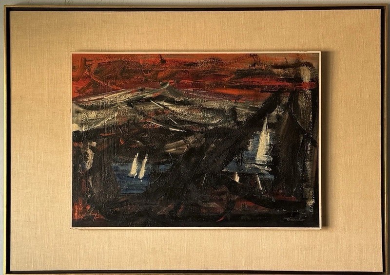 ARTUR BARRIO VINTAGE MODERN ABSTRACT LANDSCAPE OIL PAINTING CUBISM BRAZIL 1967