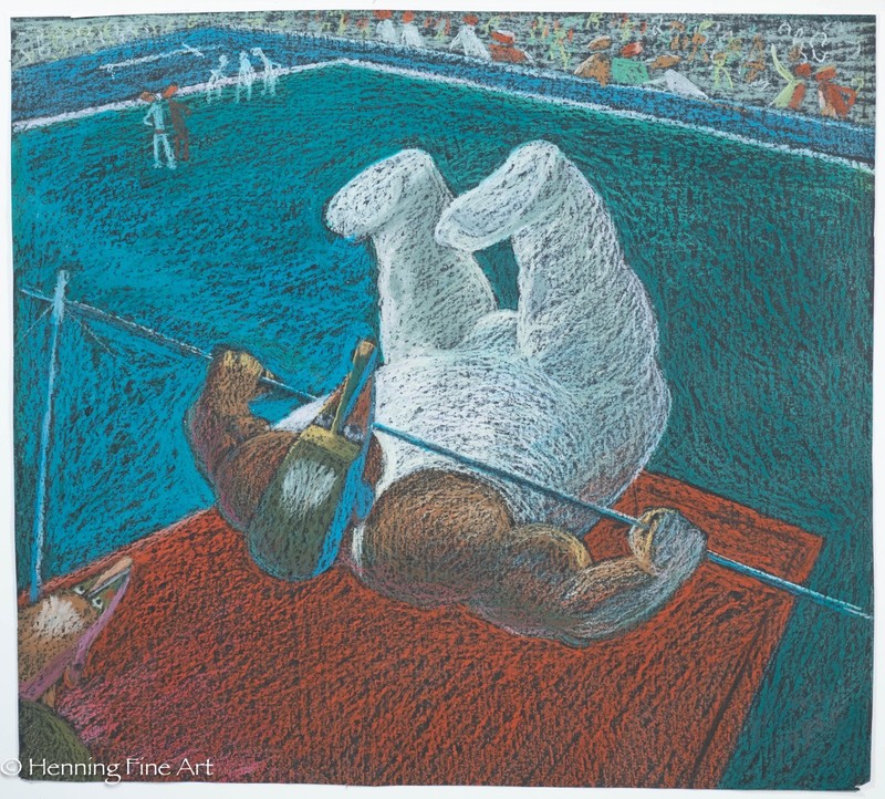 Vintage 1996 Olympics Pastel Monkey Gymnastics Illegibly Signed, Fine 17.5×19.5″