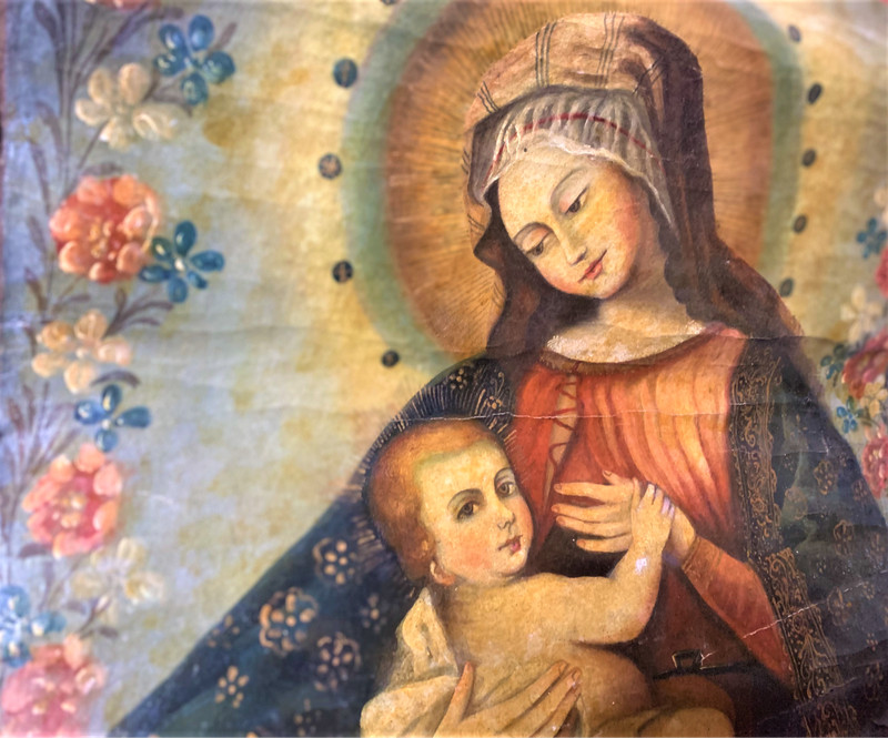 Cusco School Painting of Virgin Mary and Baby Jesus:19th Century Peruvian Oil gallery