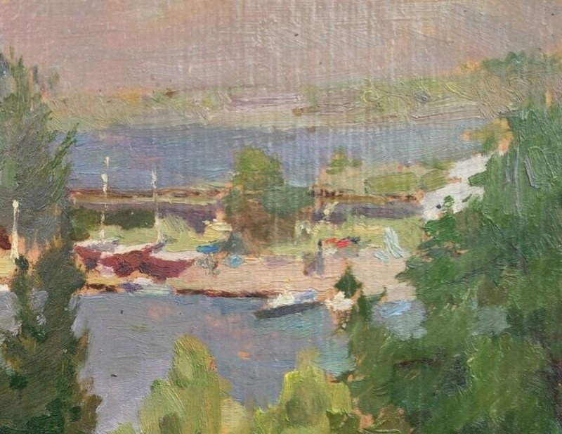 Oil painting Bridge Ukrainian painter Unframed Decor original landscape art gallery