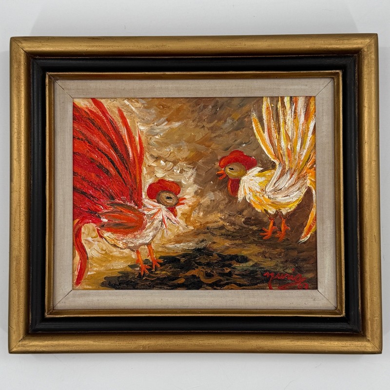 Original Rooster Oil Painting by Miami Artist Nuria Mesa