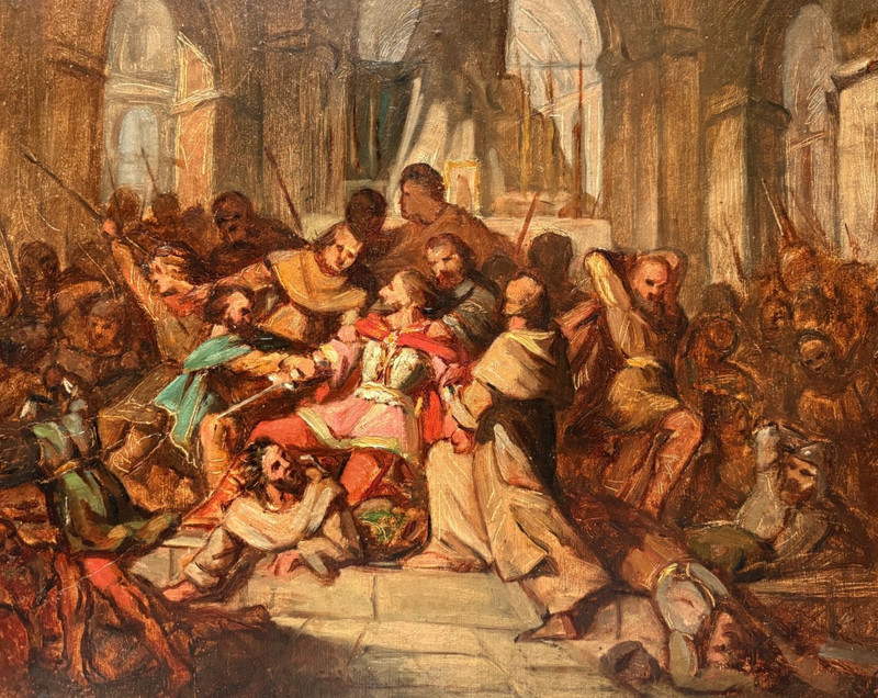 Conflict, War, History, People – Painting Antique Original 1850