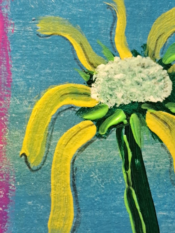 Blue yellow acrylic ink "Yellow Flower" Artcard Limited 1/1 Signed by artist gallery