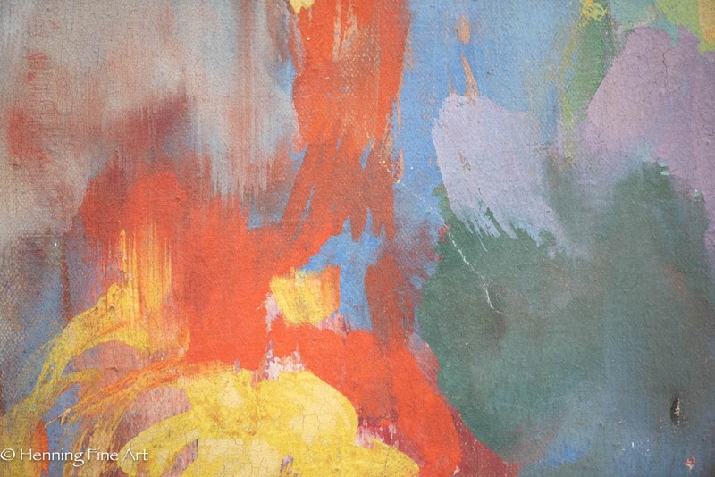 Stunning Mid Century Expressionist Colorful Oil Painting Illegibly Signed, 1962 gallery