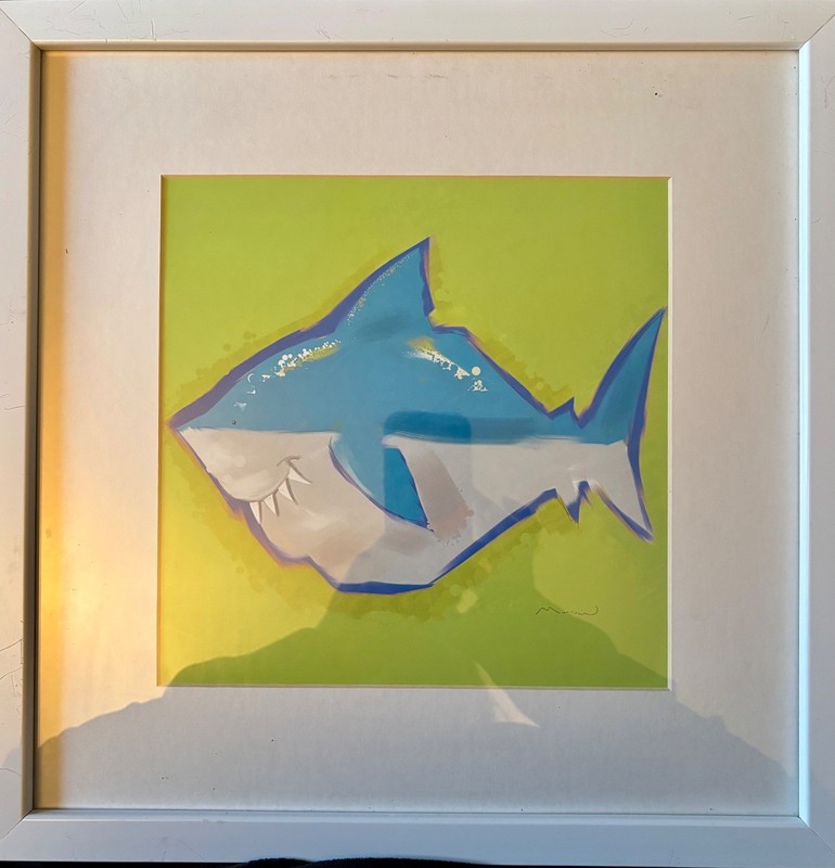 Blue Fishes Print of Oil Painting 9.5” c 9.5” Ocean art Shark Underwater world