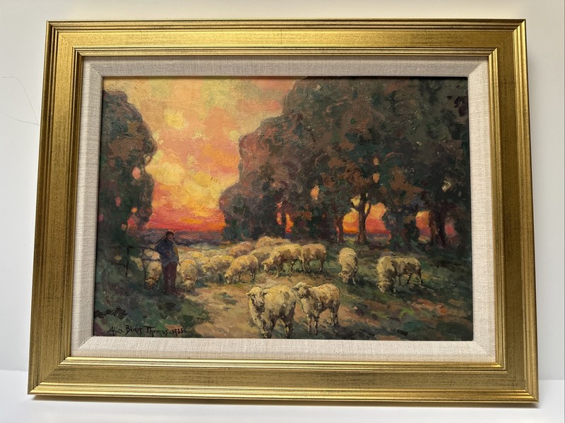 ANTIQUE EARLY CALIFORNIA PAINTING IMPRESSIONIST LANDSCAPE SUNSET TONALISM THOMAS