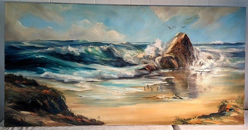 Large Dorothy Spangler CALIFORNIA ARTISTS PAINTING Vtg MCM Coastline Fort Bragg