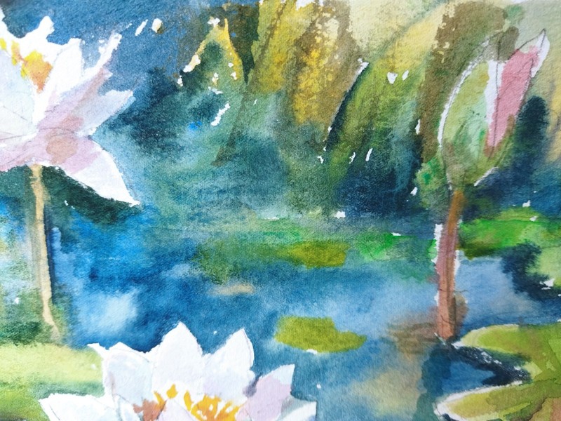 Water Lily Pond Original Landscape Painting Impressionism Floral Artwork gallery