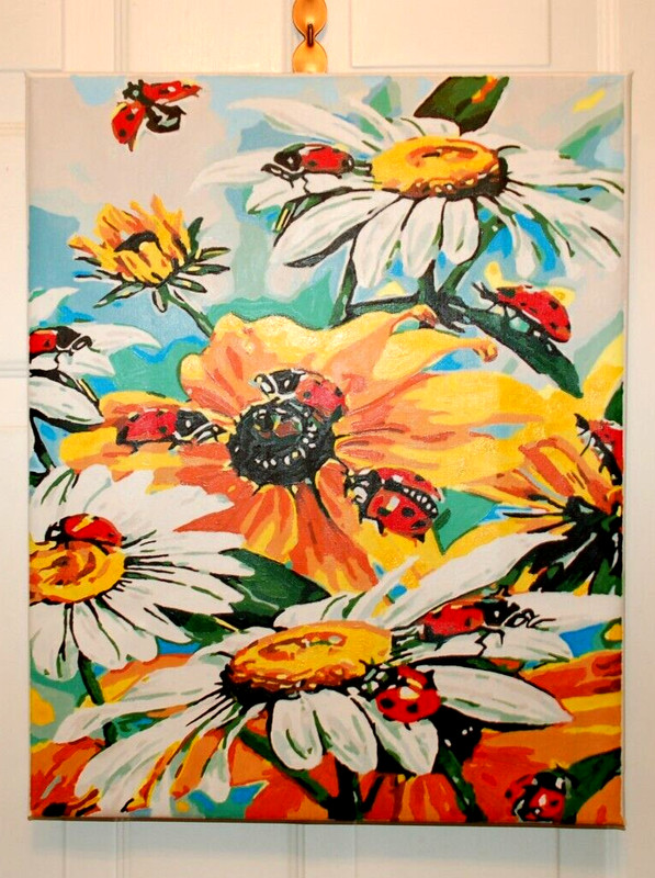 Daisy and lady bugs Completed Paint by Number 16X20 Canvas gallery