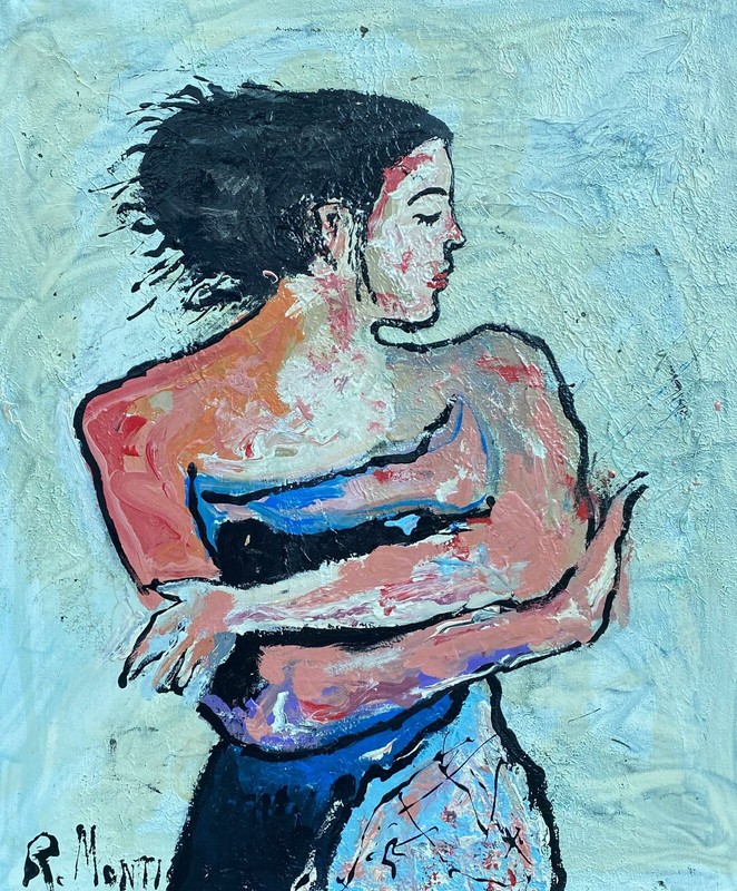 Rocco Monticolo, R Monti, O/c Abstract Woman with Arms Crossed. Oil/c painting gallery