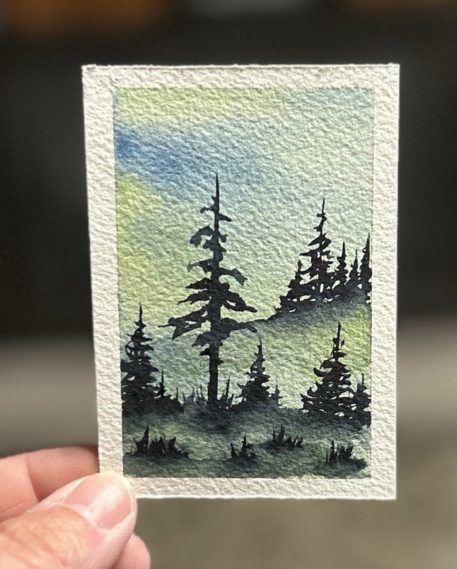 ACEO Summer Days, Original Watercolor Painting, Landscape By Sasha Lehto