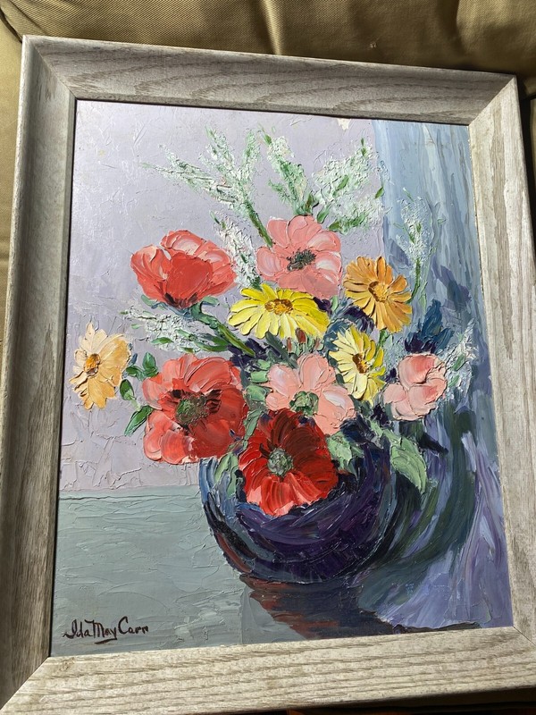 Ida May Carr «Vase Of Multi-Color Flowers» – Oil Painting – Signed And Framed