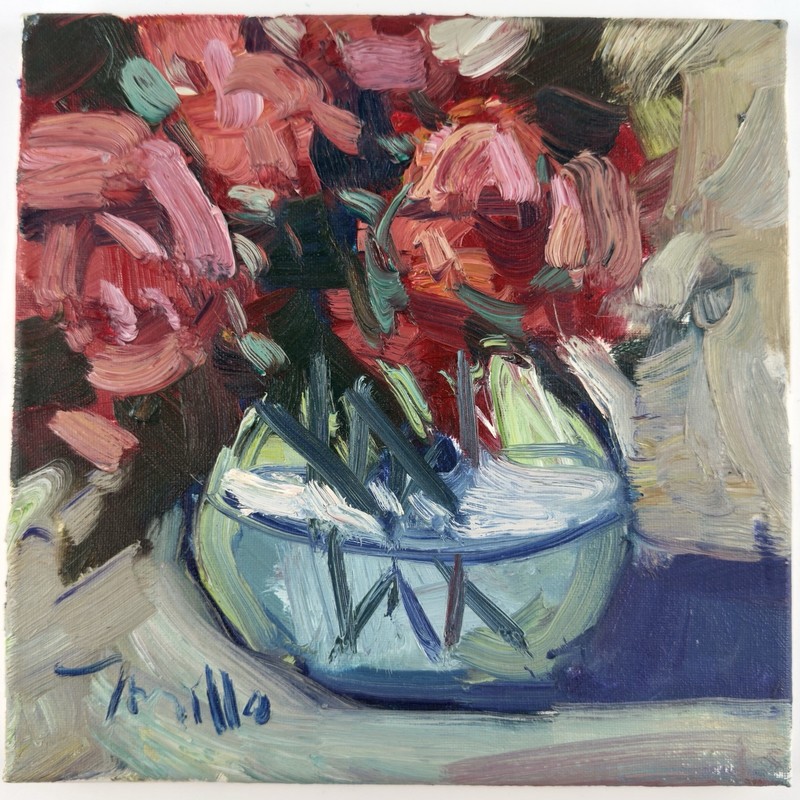 Early Jose Trujillo Painting 2016 “Still Life With Roses” 10×10 Oil Canvas COA