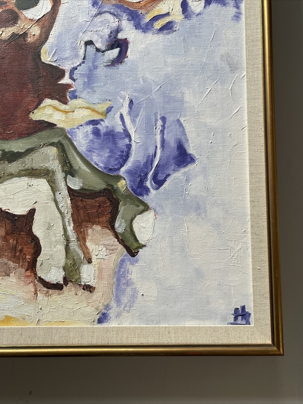 VINTAGE PAINTING ABSTRACT FACE SURREALISM MODERNISM LARGE 1970'S MYSTERY SIGNED gallery