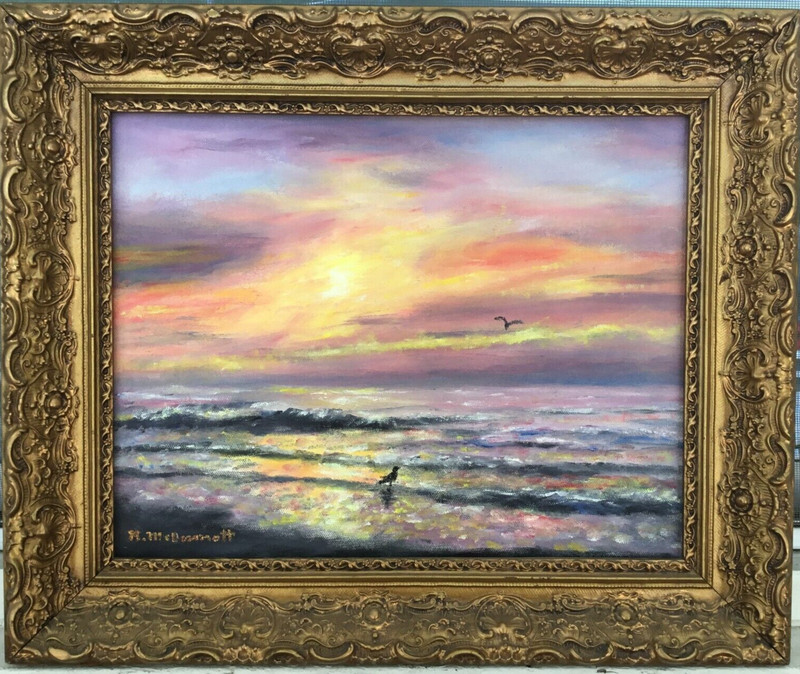 MORNING SPARKLE – framed 11X14 oil seascape painting by K. McDermott