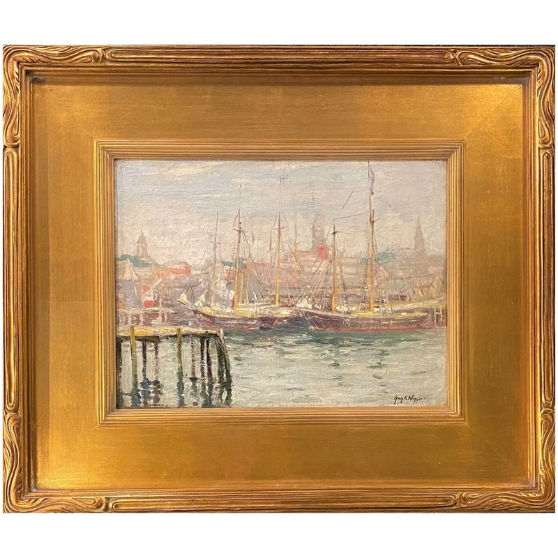 Guy Carleton Wiggins Impressionist Harbor Scene Oil Painting, Gloucester