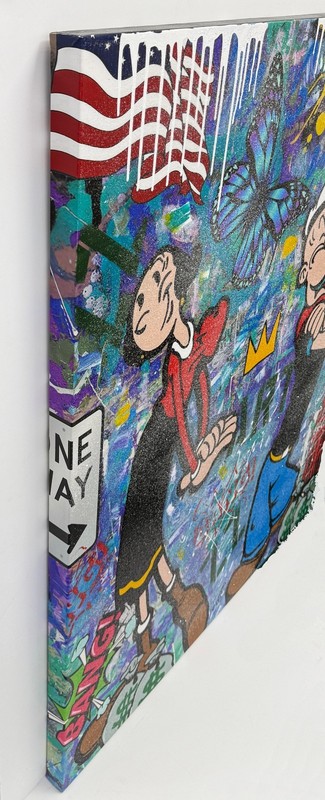 Jozza "Blue Butterfly" | Huge Original Painting w/ Diamond Dust 60x48" | Popeye gallery