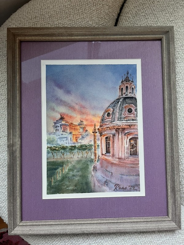 Original Rome Watercolor Painting Framed – Architectural Landscape Art